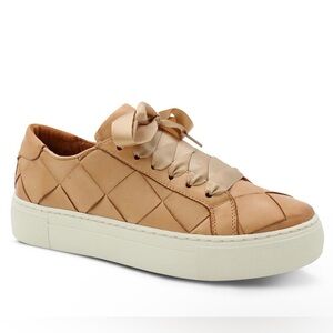 EOS Sz 6 / 36 Tan Leather Woven Women’s Sneakers Platform Lace Up